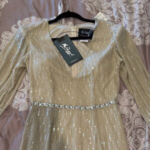 Mac Duggal Sequin V-Neck Maxi Dress